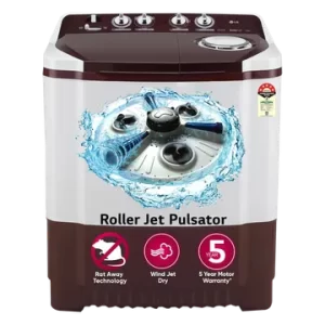 LG 8.5 kg 5 Star with Roller Jet Pulsator with Soak, Wind Jet Dry and Collar Scrubber Semi Automatic Top Load Washing Machine Maroon, White  (P8530SRAZ)
