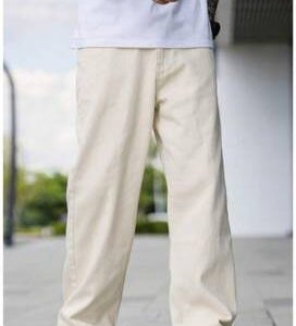 Men Loose Fit Mid Rise Beige Jeans