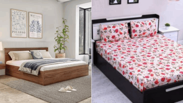 Wakefit Taurus Engineered Wood Queen Box Bed (Finish Color – Columbian Walnut, Delivery Condition – Knock Down)     Flipkart SmartBuy 104 TC Cotton Double Floral Flat Bedsheet (Pack of 1, Multicolor)