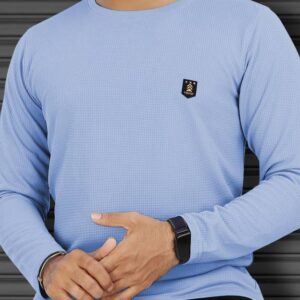 Men Solid Round Neck Polyester Light Blue T-Shirt